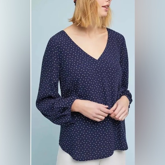 Anthropologie Maeve Pernille Tie-Sleeve Blouse in Navy Blue XS - Picture 5 of 9